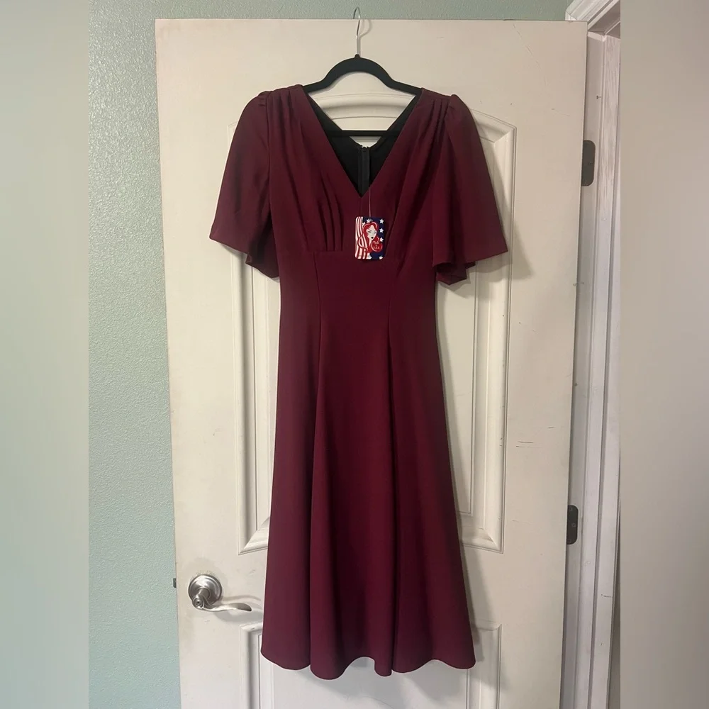 PUG 40s Viva Swing Dress, Size S in Oxblood - Picture 2 of 3